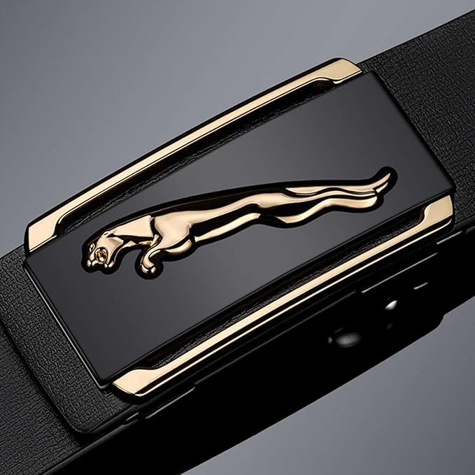 Nexbelt Men's Leather Belt, Black with Gold Leaping Jaguar Automatic Buckle, Formal Style