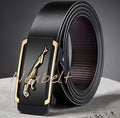 Nexbelt Men's Leather Belt, Black with Gold Leaping Jaguar Automatic Buckle, Formal Style