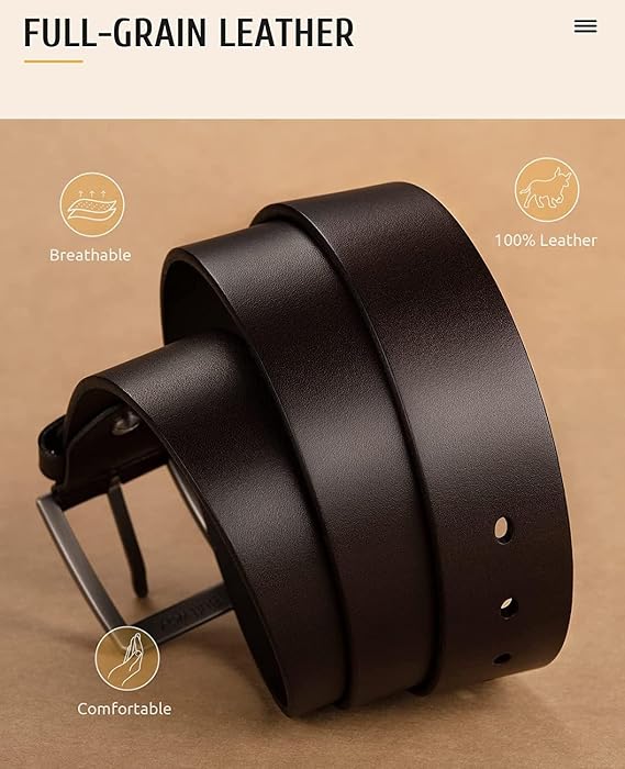 ZORO Men's Genuine Leather Belt for Men | Black,Brown,Tan